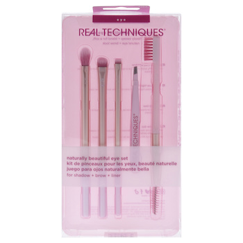 Real Techniques Naturally Beautiful Eye Set by Real Techniques for Women - 5 Pc Tapered Shadow Brush - 355, Brow Highlighter Brush - 354 5