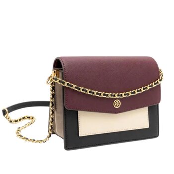 Tory Burch Tory Burch Robinson Saffiano 皮革可轉換單肩包斜背包 154318 酒紅色拼- # Port Picture Color