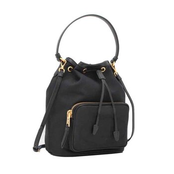 Prada PRADA embroidered logo canvas with leather trim dual-use bucket bag black 1BH038- # BLACK Picture Color