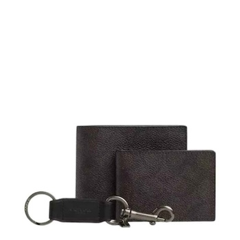 Coach Coach Boxed 3 In 1 Wallet Gift Set In Signature Canvas With Gunmetal Charcoal Black CW344QBMI5 - # Black 