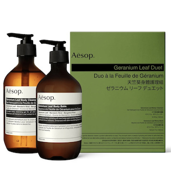 Aesop 伊索 Geranium Leaf Duet (Geranium Leaf Body Cleanser 500ml & Geranium Leaf Body Balm 500ml) 1 Set