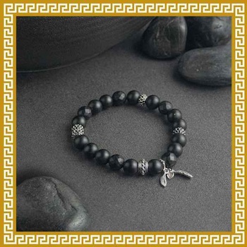 Ji Qing Tang Dark Warrior - Matte Obsidian & Silver Spark Bracelet - # Black 