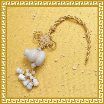 Ji Qing Tang White Jade Hulu Door Charm Auspice of Fortune, Prosperity & Longevity - # White White