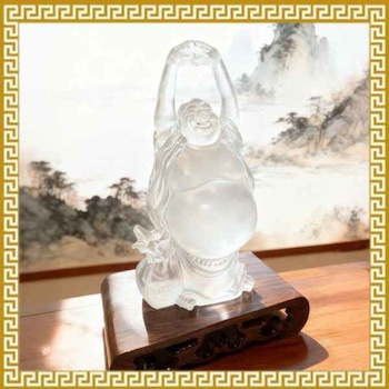 Ji Qing Tang Liuli Crystal Laughing Buddha Full Blessings & Prosperity (Clear, Small) - # Household Household