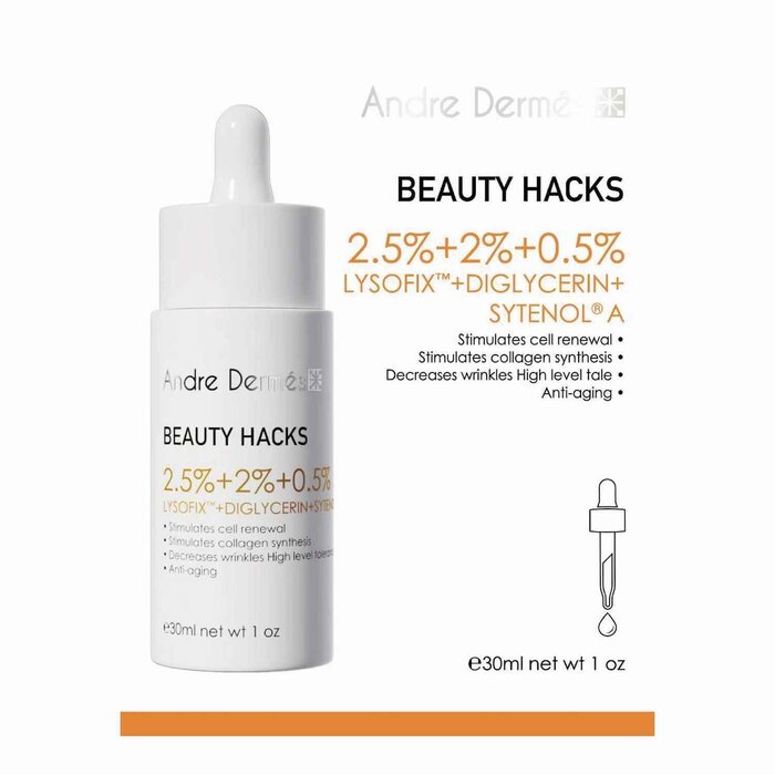 Andre Dermes Beauty Hacks 2.5 Percent Lysofix Plus 2 Percent Diglycerin Plus 0.5 Percent Sytenola Serum 30mlProduct Thumbnail