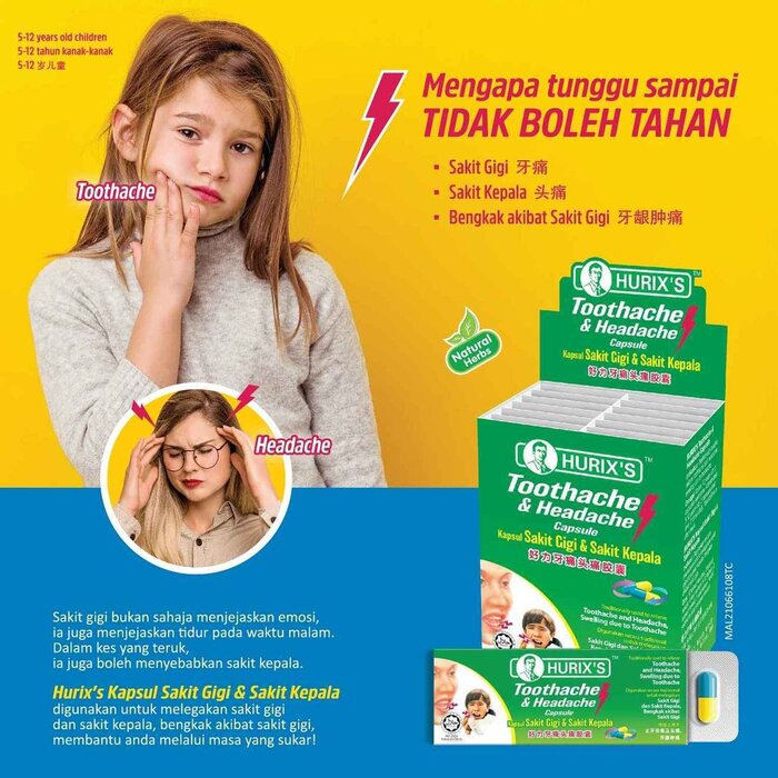 Hurix's Hurix's Toothache & Headache Capsule 6's x 12blisterProduct Thumbnail