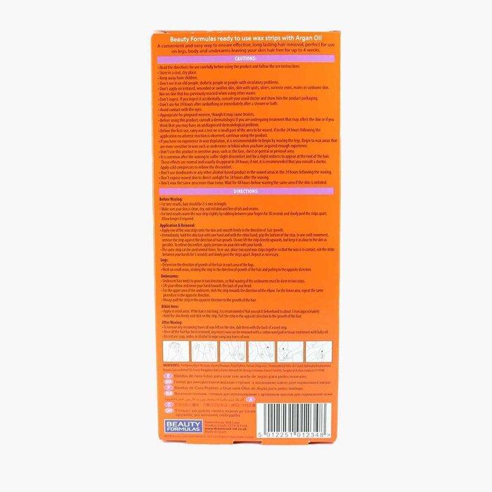 Beauty Formulas Argan Oil Wax Strips Hair Remover Legs & Body 20pcs(10x2sidesProduct Thumbnail
