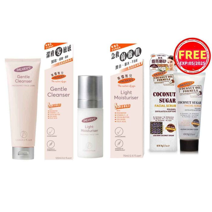 PALMERS Gentle Cleanser 125ml & Light Moisturiser 75ml & Free Coconut Facial Scrub 90g (Exp: 05/2025) Combo Set 125+75ml+3543Product Thumbnail