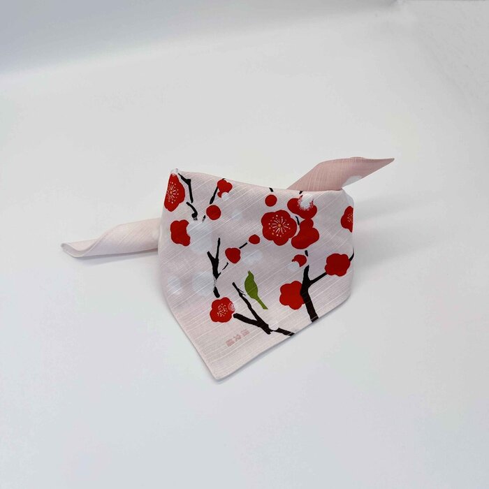TAKTAK KITCHEN Made in Japan Cotton Red and White Plum Blossom Peony Snow Cat Dog Pet Scarf Furoshiki Fixed SizeProduct Thumbnail