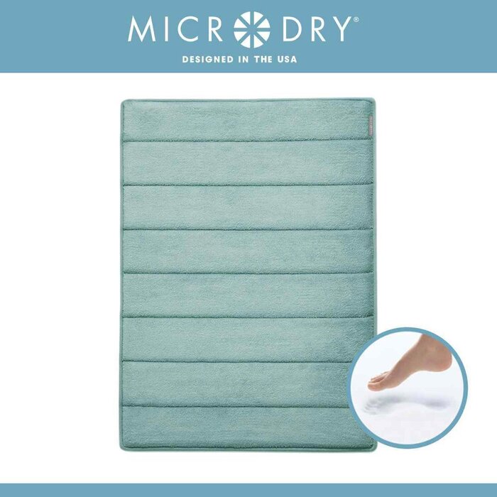 Microdry MICRODRY Quick Dry Memory Foam Bath Mat Slip-proof Rug 17x24”, Aqua, Stripe Fixed SizeProduct Thumbnail