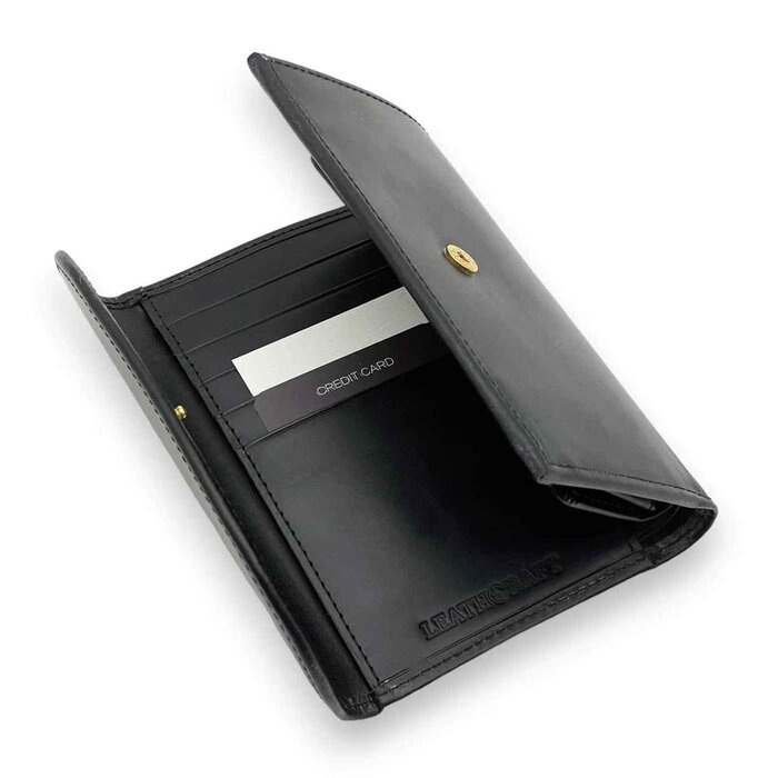 Leatheraft DANA Business Italian Bridle Leather 3 Fold Wallet With Large Coin Case(Black) 14x9.5cmProduct Thumbnail