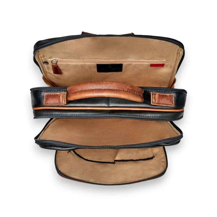 Leatheraft ELISEO Business Leather RFID Dual Zipped Backpack(Navy) 13.25&quot;x16&quot;x4.5&quot;Product Thumbnail