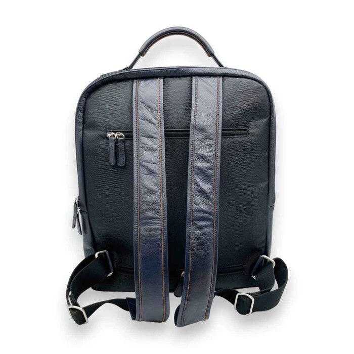 Leatheraft ELISEO Business Leather RFID Dual Zipped Backpack(Navy) 13.25&quot;x16&quot;x4.5&quot;Product Thumbnail