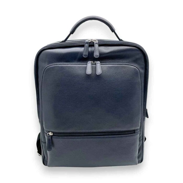Leatheraft ELISEO Business Leather RFID Dual Zipped Backpack(Navy) 13.25&quot;x16&quot;x4.5&quot;Product Thumbnail
