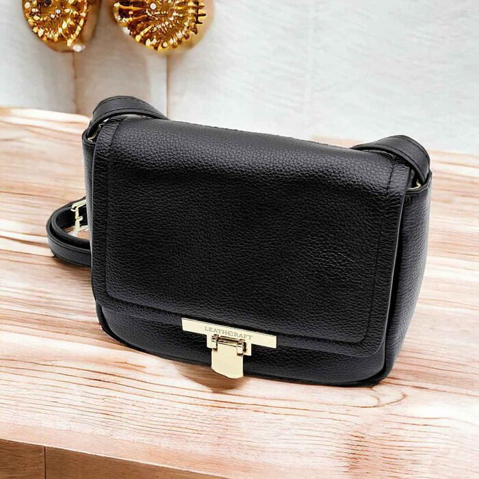 Leatheraft ISHA Pebbled Leather Small Shoulder Satchel Bag(Black) 13x16.5x 6cmProduct Thumbnail