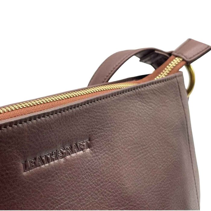 Leatheraft JOSIE Business Cowhide Leather Straight Zipped Crossbody Hobe Bag(brown) 11.75&quot;x11.25&quot;x3Product Thumbnail
