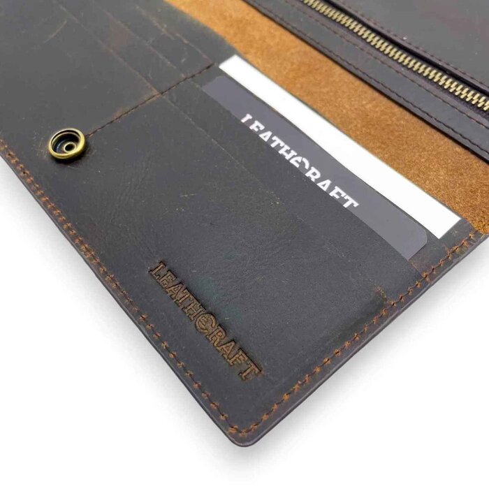 Leatheraft LENNON Crazy Horse Leather Travel Long Wallet(Dark Brown) 19.7x9cmProduct Thumbnail