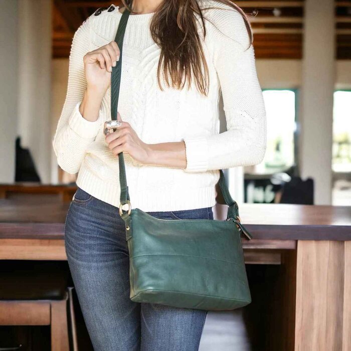 Leatheraft NOELLE Business Cowhide Leather Double Zip Bag(blue) 12&quot;x8&quot;x3.5&quot;Product Thumbnail