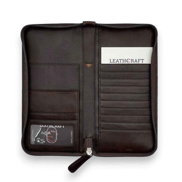 Leatheraft THEO Business Leather RFID Zipper Travel Passport Wallet & Organizer(brown) 4.75&quot;x9&quot;Product Thumbnail