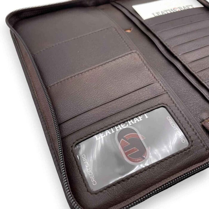 Leatheraft THEO Business Leather RFID Zipper Travel Passport Wallet & Organizer(brown) 4.75&quot;x9&quot;Product Thumbnail