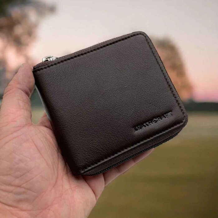 Leatheraft TRISTAN Business Genuine Leather RFID Zip Coin Wallet Full Grain Cowhide From Us(Brown) 4.4&quot;x3.75&quot;x0.7&quot;Product Thumbnail