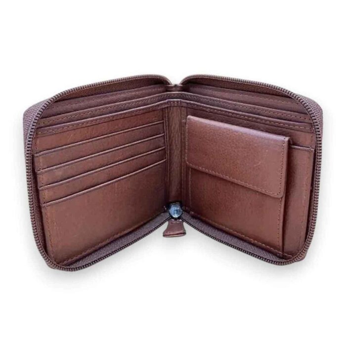 Leatheraft TRISTAN Business Genuine Leather RFID Zip Coin Wallet Full Grain Cowhide From Us(Brown) 4.4&quot;x3.75&quot;x0.7&quot;Product Thumbnail