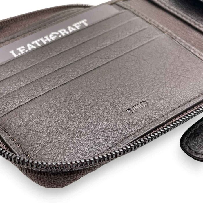 Leatheraft TRISTAN Business Genuine Leather RFID Zip Coin Wallet Full Grain Cowhide From Us(Brown) 4.4&quot;x3.75&quot;x0.7&quot;Product Thumbnail