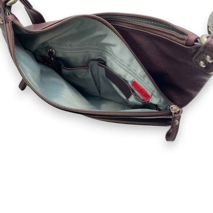 Leatheraft VAANYA Cowhide Leather Zipped Crossbody Bag(RAISIN) 13&quot;x9.5&quot;x3&quot;Product Thumbnail
