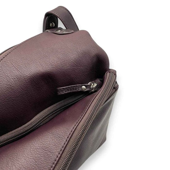 Leatheraft VAANYA Cowhide Leather Zipped Crossbody Bag(RAISIN) 13&quot;x9.5&quot;x3&quot;Product Thumbnail