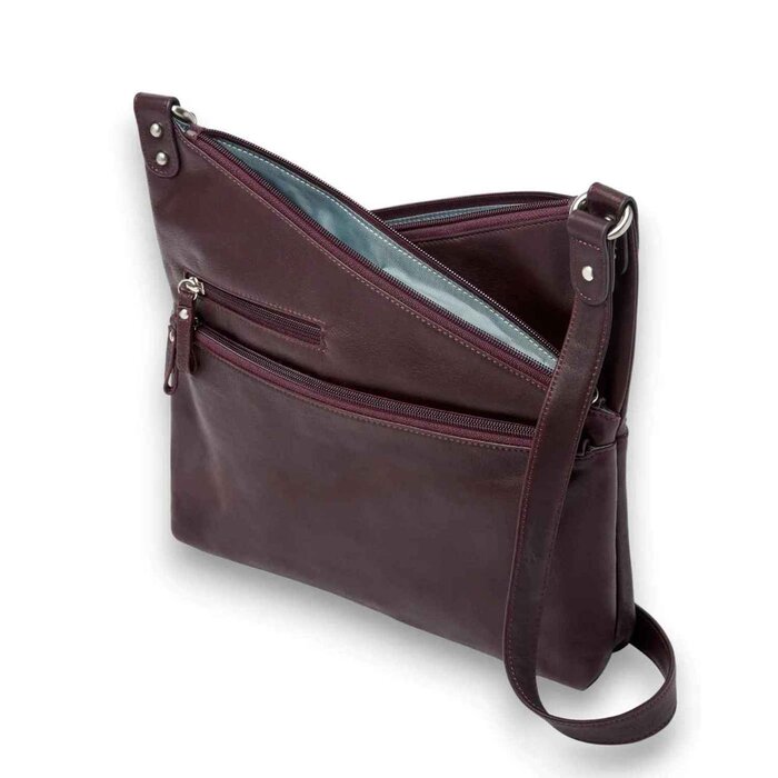 Leatheraft VAANYA Cowhide Leather Zipped Crossbody Bag(RAISIN) 13&quot;x9.5&quot;x3&quot;Product Thumbnail