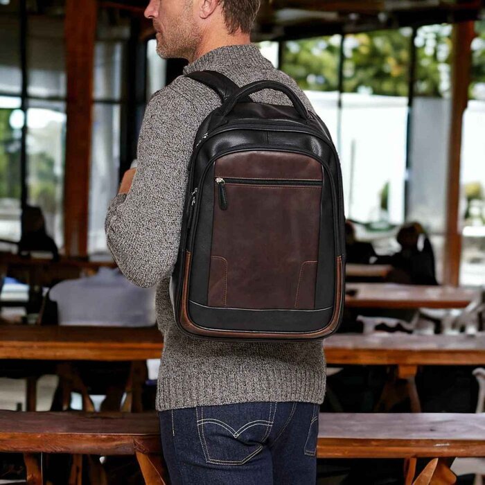 Leatheraft VERNON Business Leather Zipped Travel Backpack(brown) 17.20&quot;x12.50&quot; xProduct Thumbnail