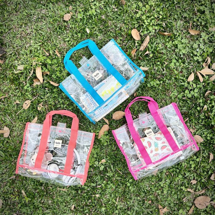 bagtory Hello Toteby – Rose Red Webbing Transparent PVC Handbag | Clutch | Colorless Clear Body Fixed SizeProduct Thumbnail