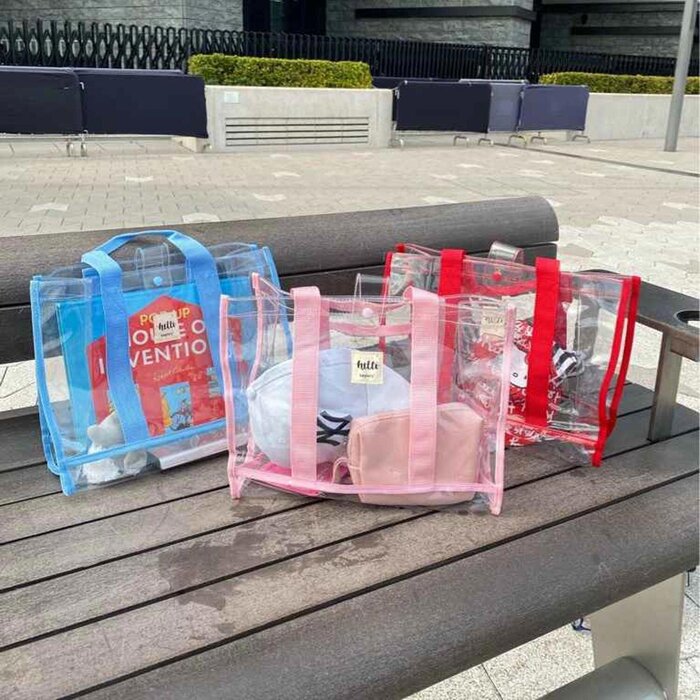 bagtory Hello Toteby – Rose Red Webbing Transparent PVC Handbag | Clutch | Colorless Clear Body Fixed SizeProduct Thumbnail