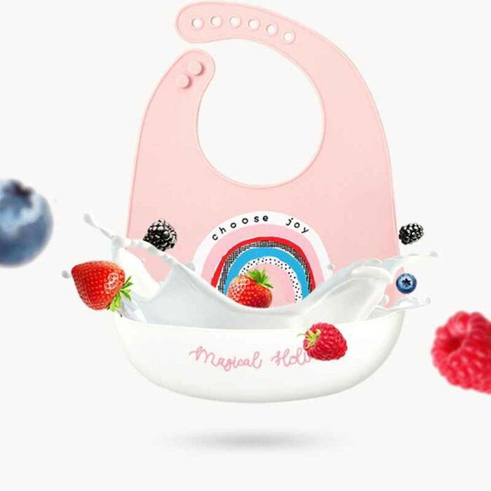 jinwell Baby silicone rice bib waterproof saliva bag food bag hand wash free Color: Whale Balloon Fixed SizeProduct Thumbnail