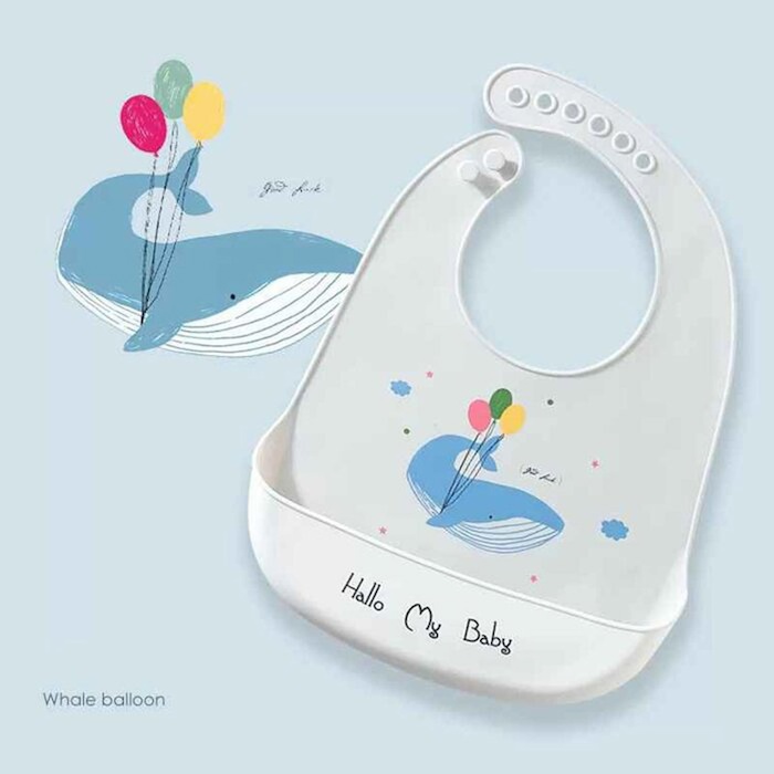 jinwell Baby silicone rice bib waterproof saliva bag food bag hand wash free Color: Whale Balloon Fixed SizeProduct Thumbnail