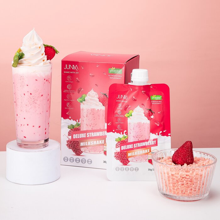 JUMIA 士多啤梨低卡代餐奶昔 - 含膠原蛋白+10億益生菌+膳食纖維 | 美肌瘦身纖體減肥 | 運動健身減脂 | 含100%REALFRUIT草莓果肉 即沖乳酪飲品 (10包/盒) EXP:2027/07 30g*10packsProduct Thumbnail