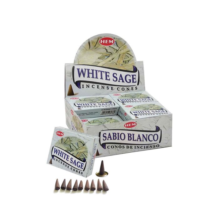 헴 HEM HEM -WHITE SAGE Incense Cone 12 small boxes per big box Natural Handmade cones HCONE-WHITE-SAGE-X12 Fixed sizeProduct Thumbnail