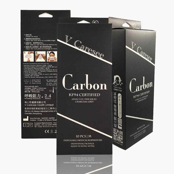 V Caresee Rock & Roll KF94 Certified 3D Medical Masks Carbon Dark Grey Individual package (10pcs) Fixed SizeProduct Thumbnail