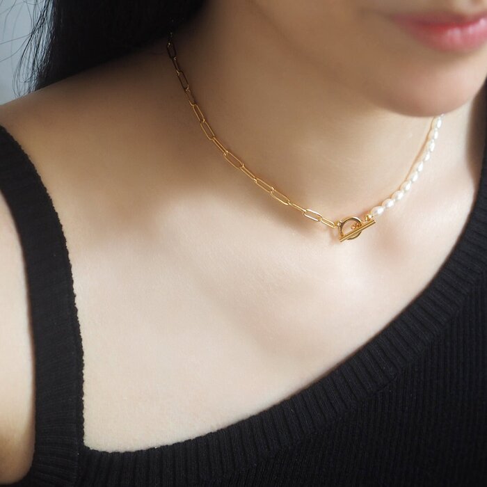 eclater jewellery Pearls T-bar Gold Tone Necklace 38cmProduct Thumbnail
