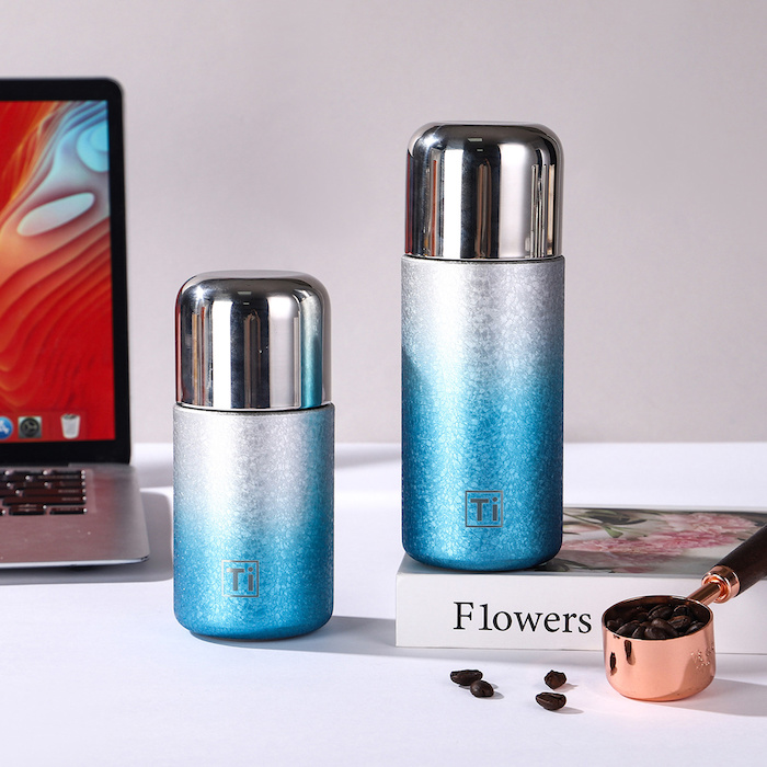 ETMall New Titanium Lined Mini Insulated Double Layer Tea Cup Gradient Color Titanium Cup Custom 240ml BlueProduct Thumbnail