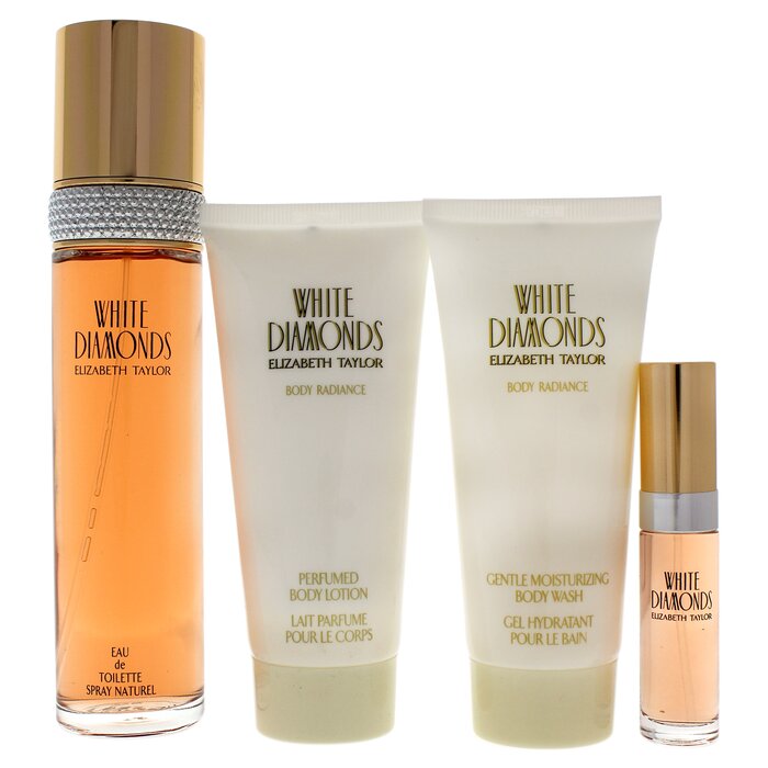 Elizabeth Taylor White Diamonds by Elizabeth Taylor for Women - 4 Pc Gift Set 3.3oz EDT Spray, 3.3oz Gentle Moisturizing Body Wash, 3.3oz Perfumed Body Lotion, 10ml EDT Spray 4 Pc Gift SetProduct Thumbnail