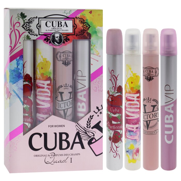 Cuba Cuba Quad I by Cuba for Women - 4 Pc Gift Set 1.17oz Cuba Heartbreak EDP Spray, 1.17oz Cuba La Vida EDP Spray, 1.17oz Cuba Victory EDP Spray, 1.17oz Cuba VIP EDP Spray 4 Pc Gift SetProduct Thumbnail