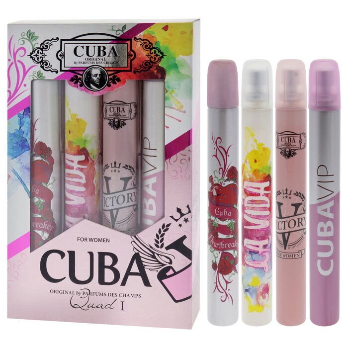Cuba Cuba Quad I by Cuba for Women - 4 Pc Gift Set 1.17oz Cuba Heartbreak EDP Spray, 1.17oz Cuba La Vida EDP Spray, 1.17oz Cuba Victory EDP Spray, 1.17oz Cuba VIP EDP Spray 4 Pc Gift SetProduct Thumbnail