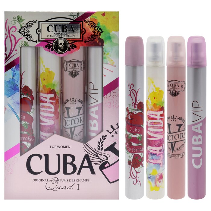 Cuba Cuba Quad I by Cuba for Women - 4 Pc Gift Set 1.17oz Cuba Heartbreak EDP Spray, 1.17oz Cuba La Vida EDP Spray, 1.17oz Cuba Victory EDP Spray, 1.17oz Cuba VIP EDP Spray 4 Pc Gift SetProduct Thumbnail