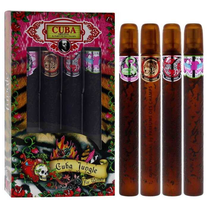 Cuba Cuba Jungle by Cuba for Women - 4 Pc Gift Set 1.17oz Cuba Snake EDP Spray, 1.17oz Cuba Tiger EDP Spray, 1.17oz Cuba Zebra EDP Spray, 1.17oz Cuba Heartbreak EDP Spray 4 Pc Gift SetProduct Thumbnail