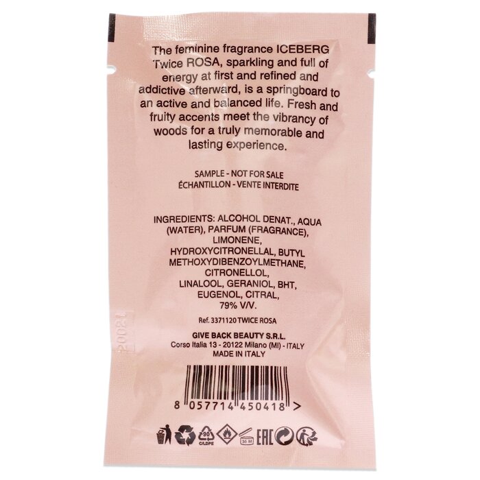 Iceberg Iceberg Twice Rosa by Iceberg for Women - 1.2 ml EDT Spray Vial (Mini) 1.2 mlProduct Thumbnail
