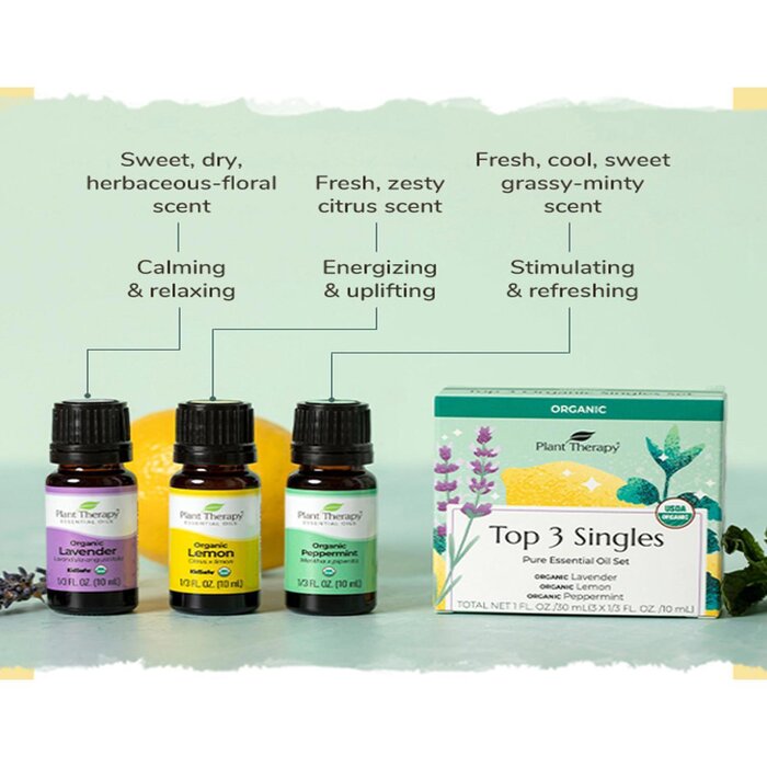 Plant Therapy Sale Top 3 Organic Singles Essential Oil Set 10ml x 3Product Thumbnail