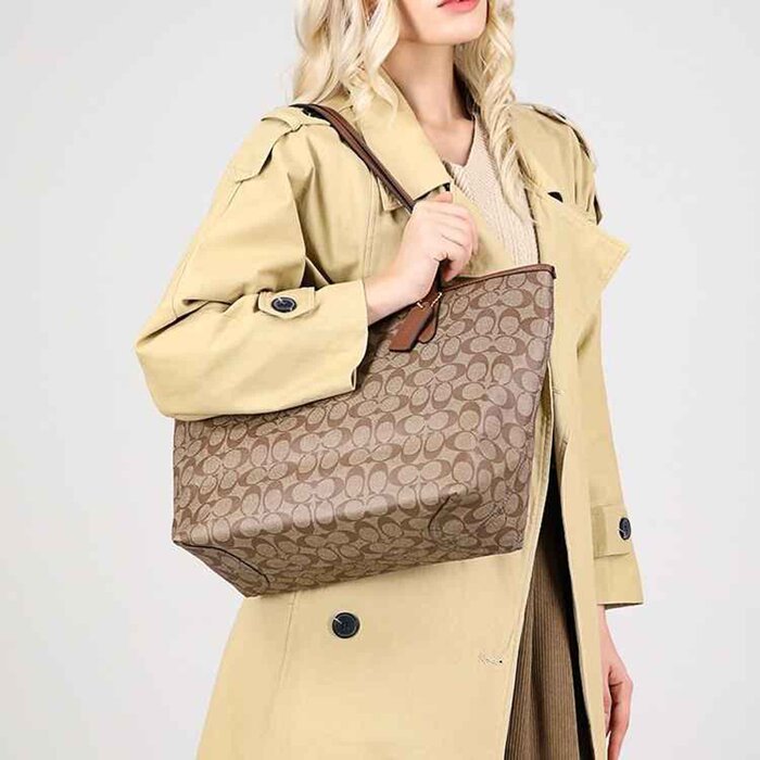 Coach Coach Outlet Medium Women's PVC with Leather Shoulder Tote Bag 4455IME74 Khaki Saddle 2 Picture ColorProduct Thumbnail