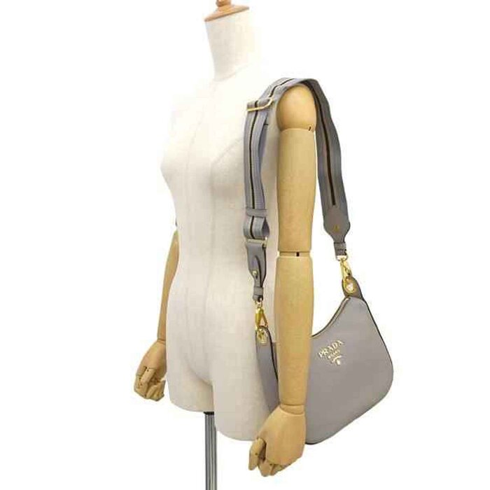 프라다 Prada Prada Vitello Phoenix leather web striped shoulder strap crossbody bag 1BC180 ARGILLA Picture ColorProduct Thumbnail
