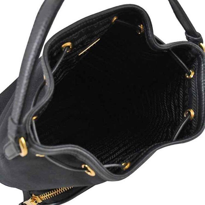 프라다 Prada PRADA embroidered logo canvas with leather trim dual-use bucket bag black 1BH038 Picture ColorProduct Thumbnail